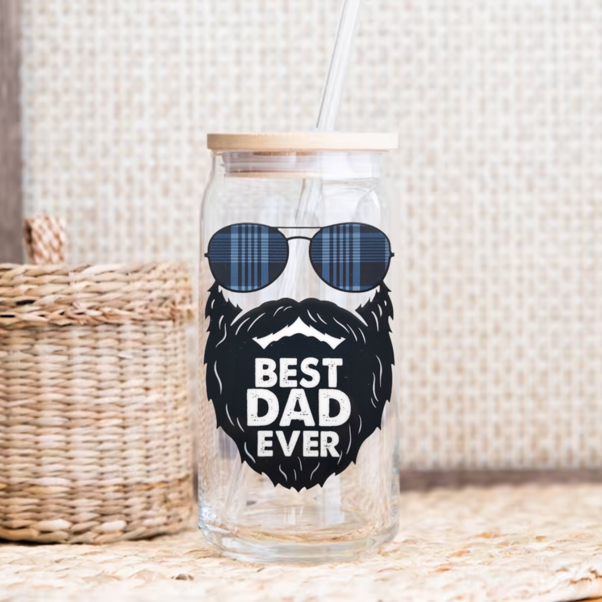 Bearded Best Dad Ever Glass Cup