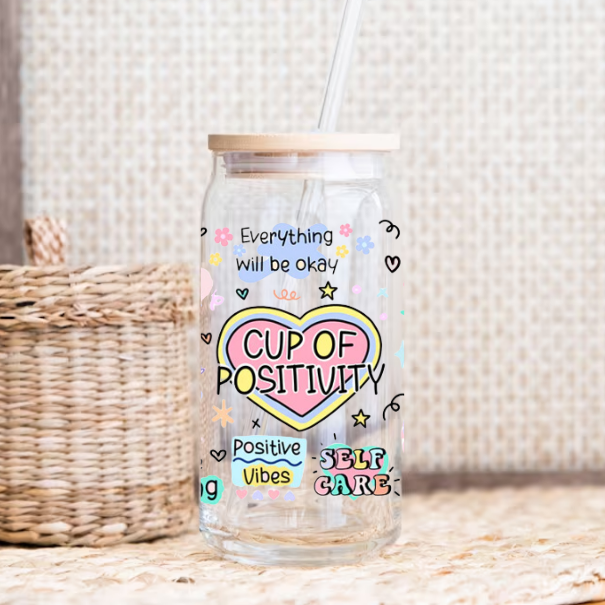 480ml/16oz UV DTF Cup Wrap | Cup of Positivity