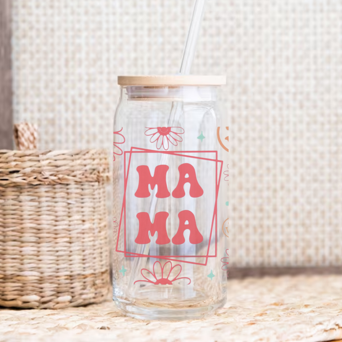 480ml/16oz UV DTF Cup Wrap | Floral Happy Mama