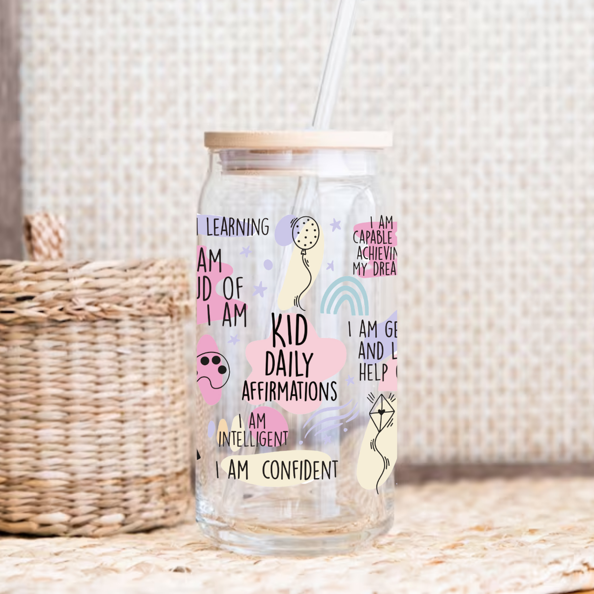 Kid Daily Affirmations UV DTF Cup Wrap (Pink)