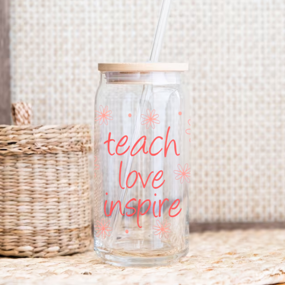 480ml/16oz UV DTF Cup Wrap | Floral Teach Love Inspire